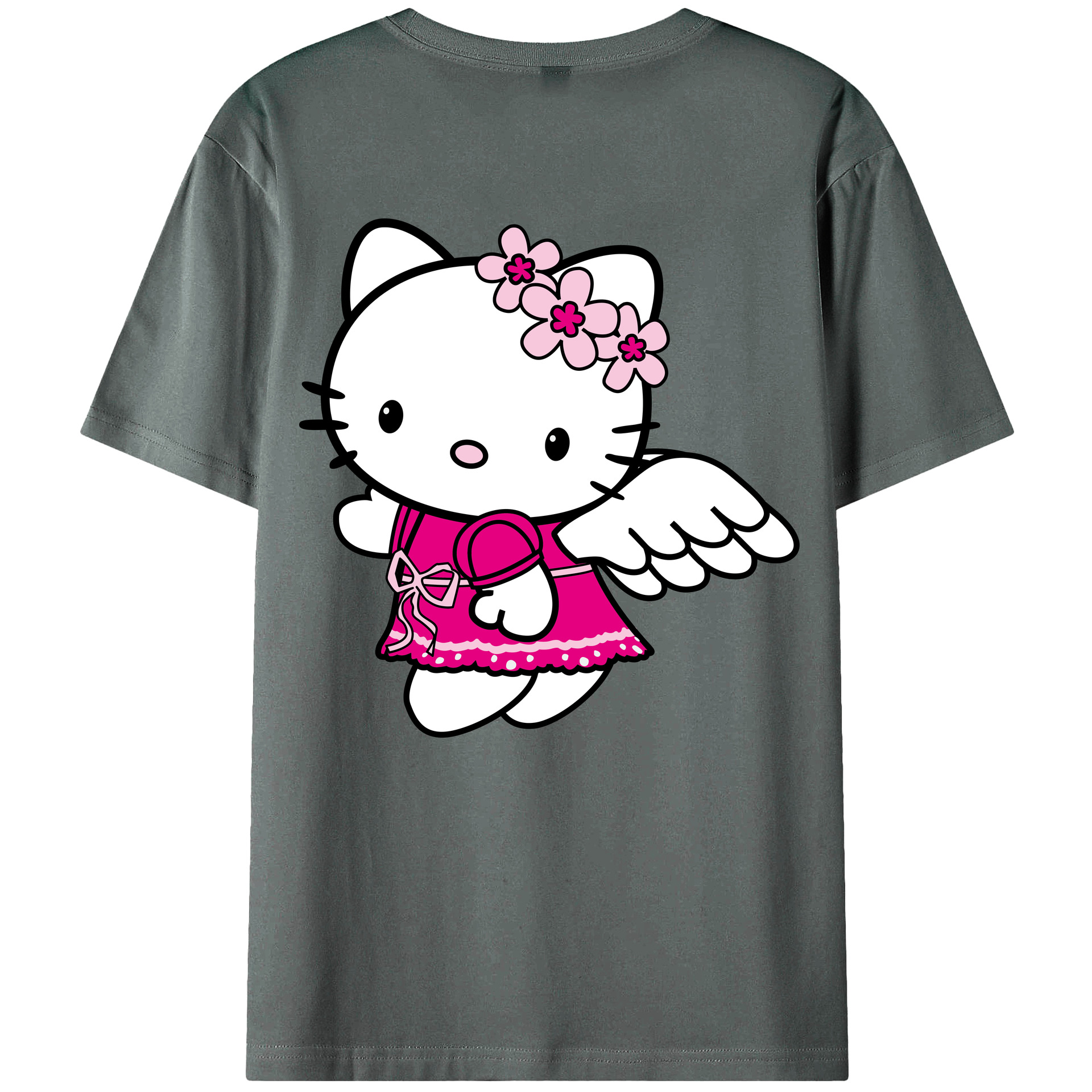 （画像用） Hello Kitty ハローキティ 綿100％ メンズ半袖Tシャツ（バックプリント） 通気性